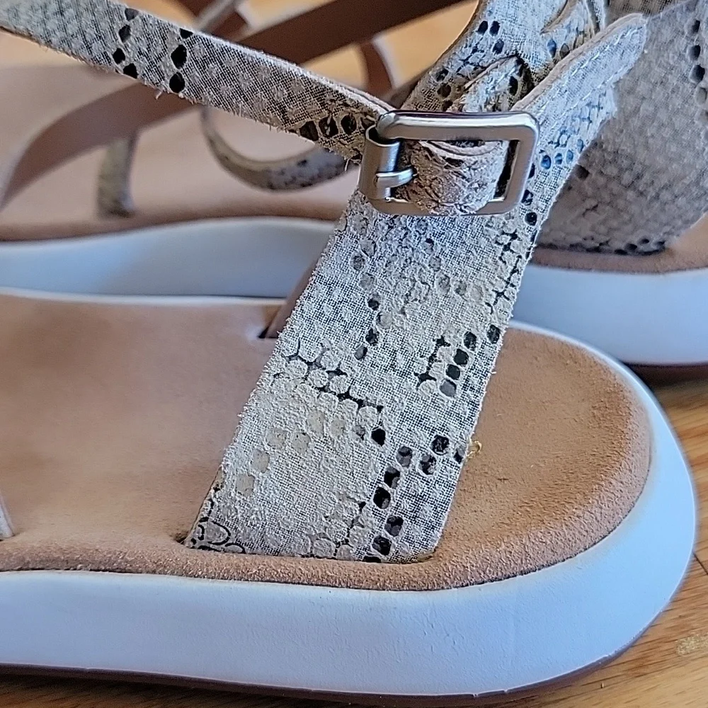 Clarks Leather Jemsa Strap Taupe Snake Sandals